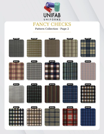 UniFab Fancy Checks fabric chart, page 2, with printed D-number design references
