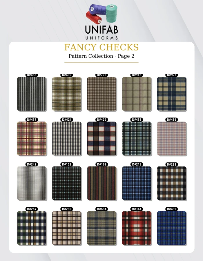 Fancy checks are part of the wider stripe, check and solid-colour range.